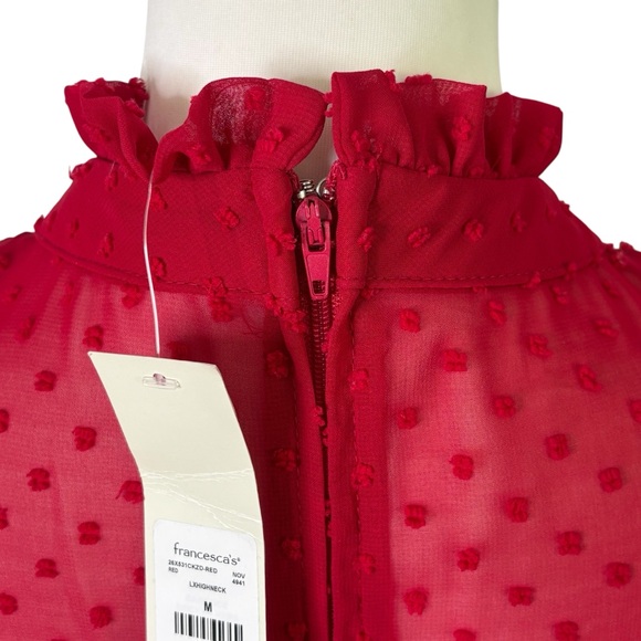 NWT Francesca's Collections Mi Ami Swiss Dot Tiered Mini Dress M Red Chiffon - Picture 8 of 15